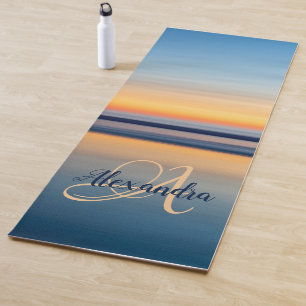 Tapete De Yoga Monograma Nome Blue Orange Zen Beach Ocean Sunset