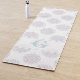 Tapete De Yoga Monograma Pastel Rainbow Sundae Bolinhas Mandala