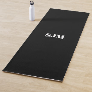 Tapete De Yoga Monograma personalizado branco preto mínimo