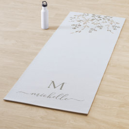 Tapete De Yoga Monograma Personalizado de Aquarela Botânica Azul
