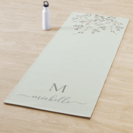 Tapete De Yoga Monograma Personalizado de Aquarela Botânica em Sa