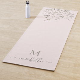 Tapete De Yoga Monograma Personalizado de Aquarela Botânica Rosa