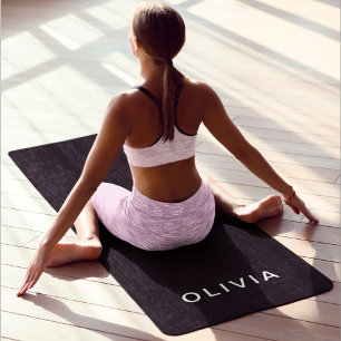 Tapete De Yoga Monograma personalizado de nome e preto   Elegante