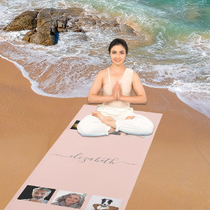 Tapete De Yoga Monograma personalizado de rosa de colagem dourada