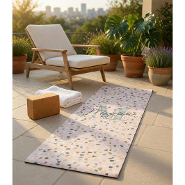 Tapete De Yoga Monograma Personalizado de Terrazzo
