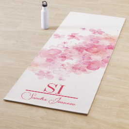 Tapete De Yoga Monograma Personalizado|Nome com Flor Rosa Moderna