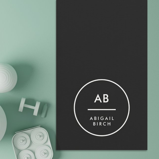 Tapete De Yoga Monograma Preto e Branco Mínimo Simples e Moderno (Criador carregado)