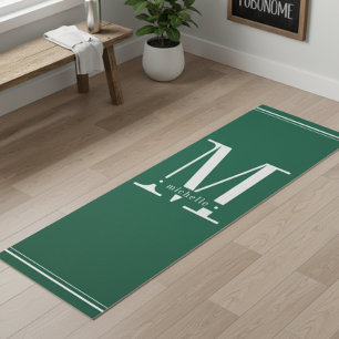Tapete De Yoga Monograma Verde e Branco mínimo escuro
