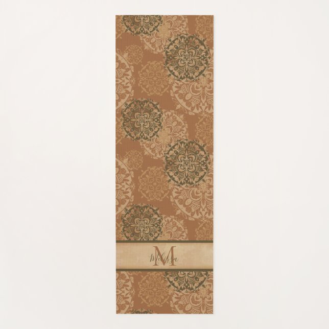 Tapete De Yoga Monogramas Boho Dark Rust Mandalas (Frente)