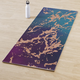 Tapete De Yoga Moody Luxe Marble Rosa Roxo Profundo e Teal Dour
