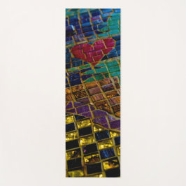 Tapete De Yoga Mosaico Colorido do Coração Vermelho