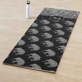 Tapete De Yoga Mosaico prateado cintilante Monograma de Elefante