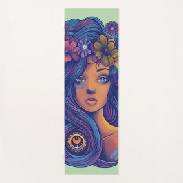 Tapete De Yoga Mulher Boho Fantasy com Cabelo Floral