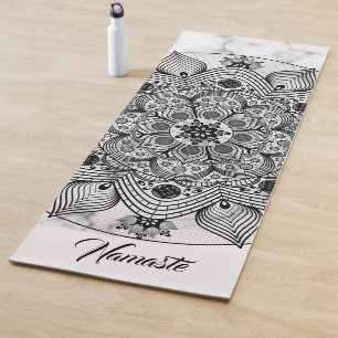 Tapete De Yoga Na moda Floral Black and White Mandala Namaste