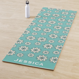 Tapete De Yoga Na moda Geométrico Teal Floral Mandala Personaliza