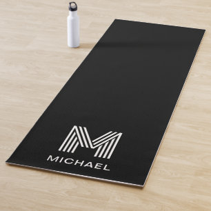 Tapete De Yoga Na moda moderno Monograma Simples Preto Sonoro