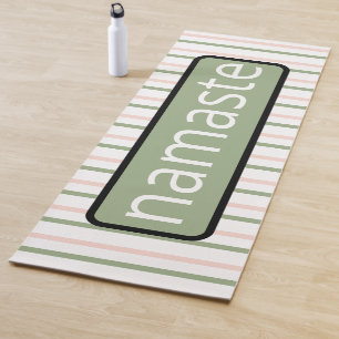 Tapete De Yoga Namaste Breathe Pink and Green Stripes