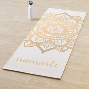 Tapete De Yoga Namaste Dourado Flor de Mandala
