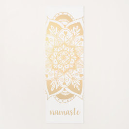 Tapete De Yoga Namaste Dourado Flor Mandala Branco