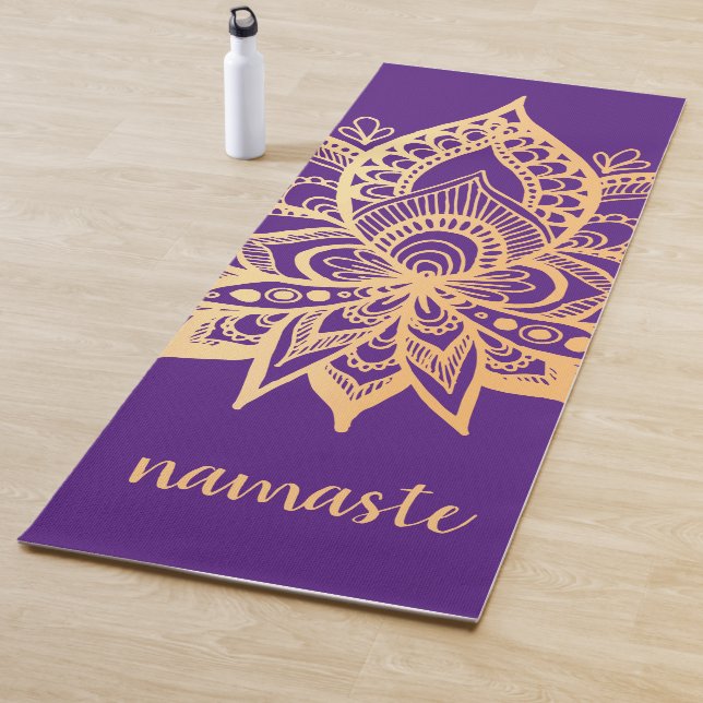 Tapete De Yoga Namaste Dourado Purple Lotus Flower Mandala (In Situ)