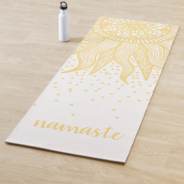 Tapete De Yoga Namaste Dourado Sol Mandala Confetti Branco