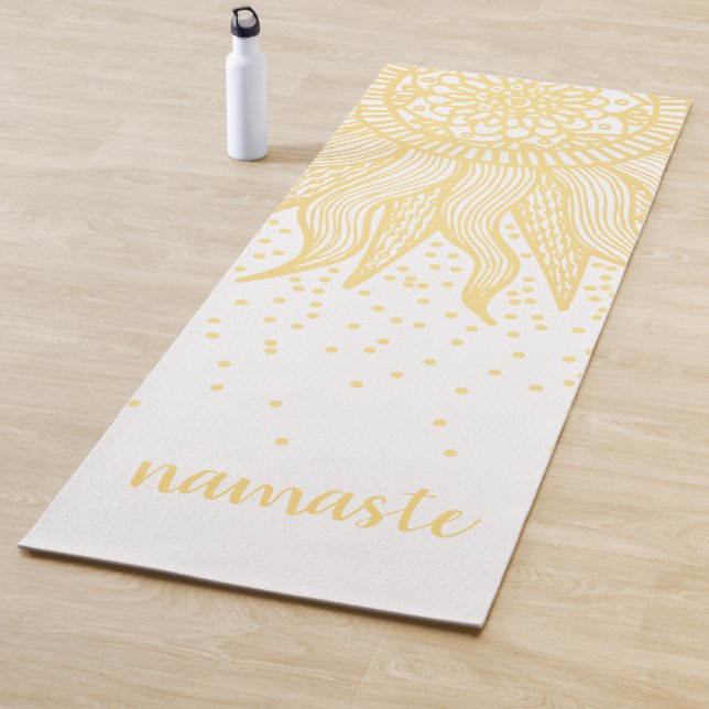 Tapete De Yoga Namaste Dourado Sol Mandala Confetti Branco (In Situ)
