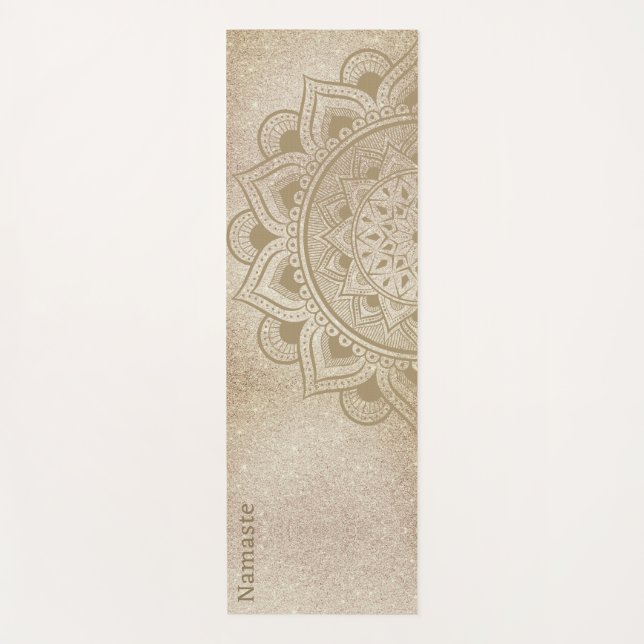 Tapete De Yoga Namaste Mandala Om Dourado Glitter Studio (Frente)