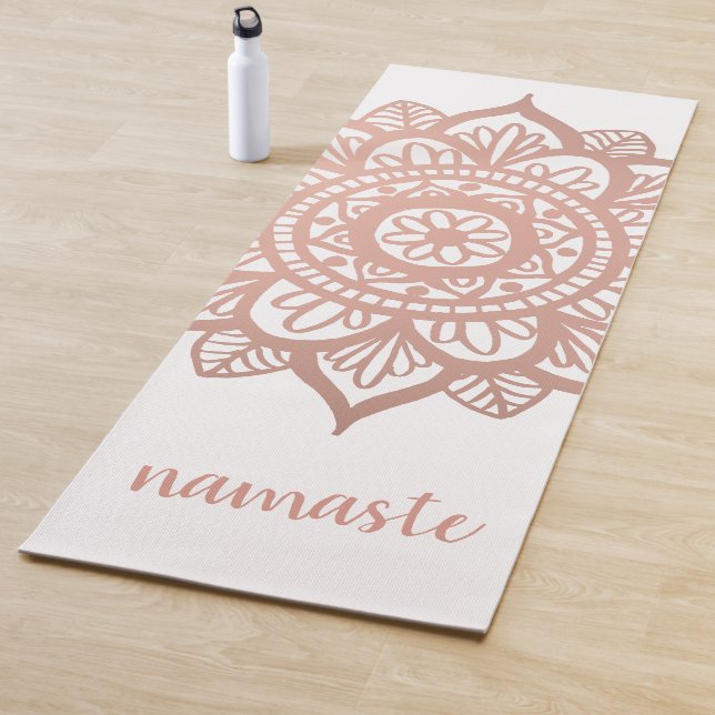 Tapete De Yoga Namaste Novo Rosa Dourado Mandala Branco (In Situ)