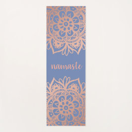 Tapete De Yoga Namaste Rosa Dourado Mandala em Azul