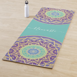 Tapete De Yoga Namaste Roxo Índigo Dourado Turquesa Mandala Boho 