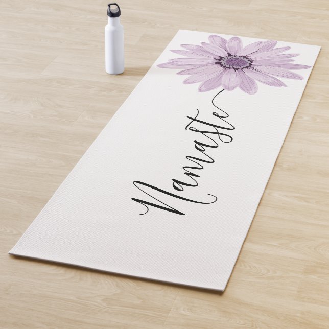 Tapete De Yoga Namaste Script Purple Flower Stem Yoga Mat (In Situ)