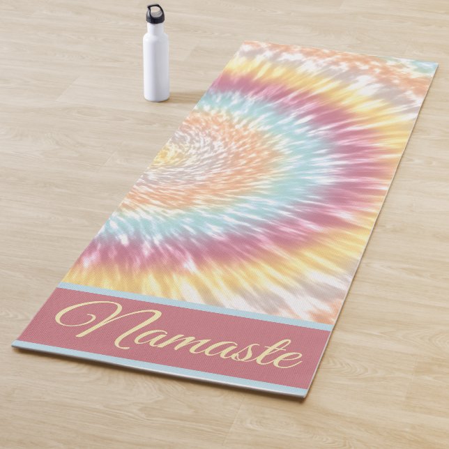 Tapete De Yoga Namaste Tie Dye Pastel Rainbow Aqua Amarelo rosa (In Situ)