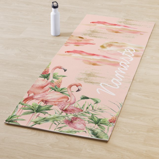 Tapete De Yoga Namaste Yoga Mat com Flamingos Rosa (In Situ)