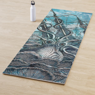 Tapete De Yoga Navio gigante Octopus Blue Sea Monster