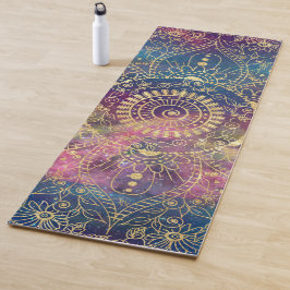 Tapete De Yoga Nebulosa Colorida Dourada de Mandala