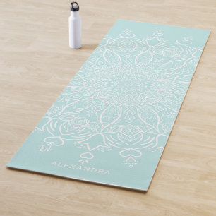 Tapete De Yoga Neo Mint e White Personalised Boho Mandala