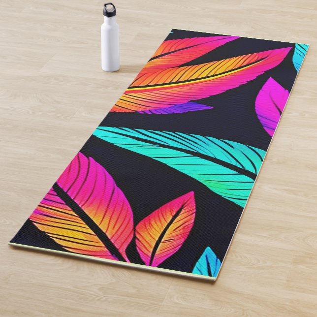 Tapete De Yoga Neon Feather Pattern Vibrant Art (In Situ)