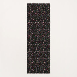 Tapete De Yoga Néon Flores Selvagens a Preto, Monograma