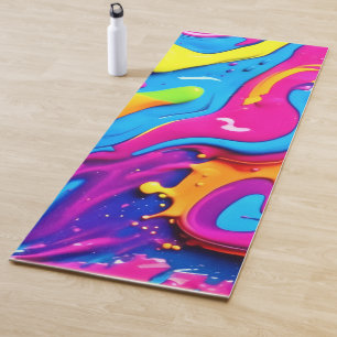 Tapete De Yoga Neon Glow Liquid Splatter Trabalho de arte