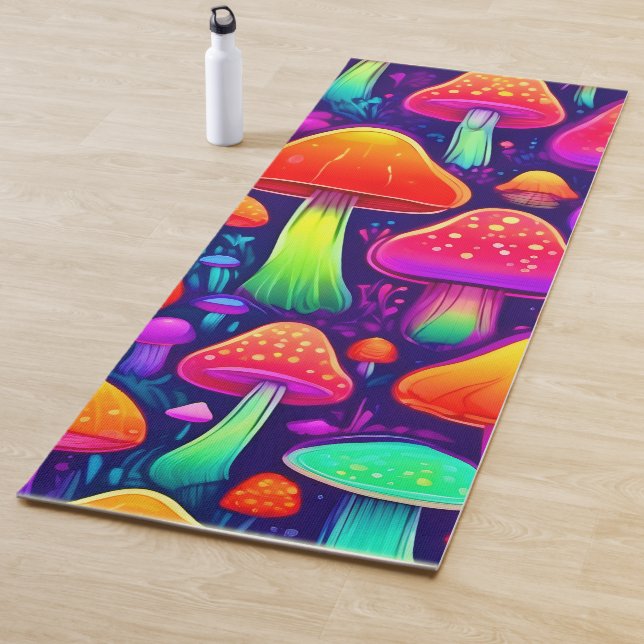 Tapete De Yoga Neon Glow Mushroom Forest (In Situ)