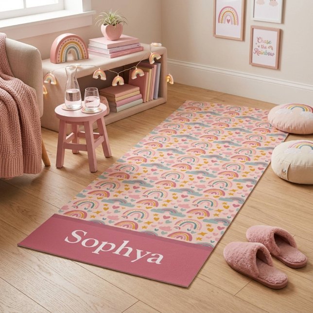 Tapete De Yoga Nome Arco-íris Rosa Personalizado (Criador carregado)