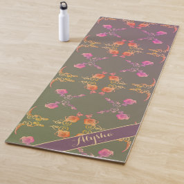 Tapete De Yoga Nome c/ Corações de Rosa na ameixa