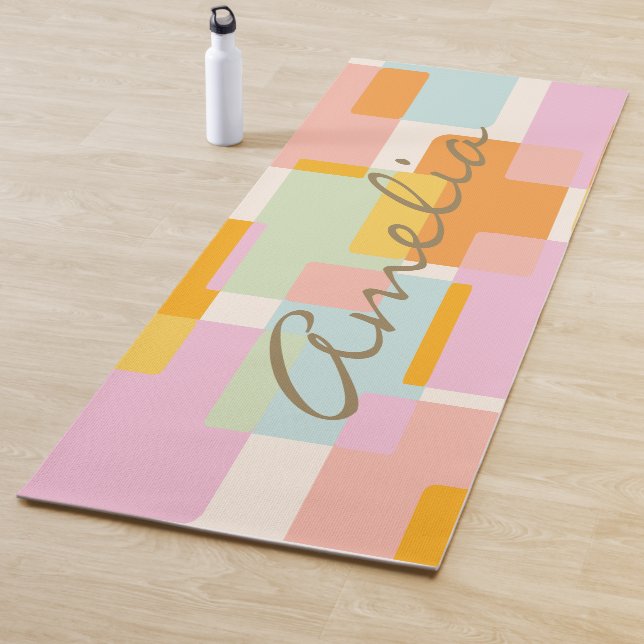 Tapete De Yoga Nome com Letra Personalizada Pastel Geométrica Mod (In Situ)