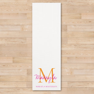 Tapete De Yoga Nome com Monograma Personalizado em Rosa Script