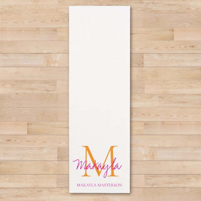 Tapete De Yoga Nome com Monograma Personalizado em Rosa Script (Criador carregado)
