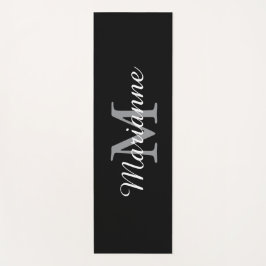 Tapete De Yoga Nome com Monograma Preto e Inicial Personalizados