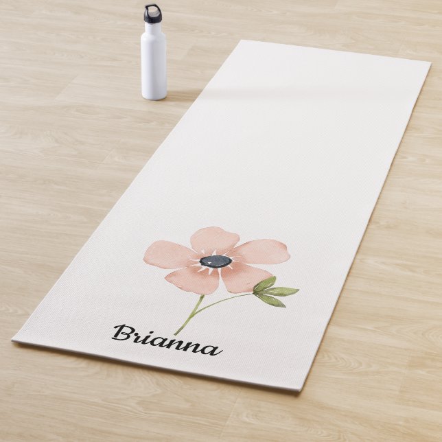 Tapete De Yoga Nome da Flor de Aquarela Corada (In Situ)