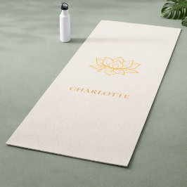 Tapete De Yoga Nome da flor de lótus dourada em marfim