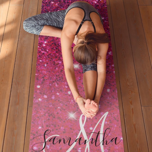 Tapete De Yoga Nome das Sparkles Vermelhos e Rosa Modernos (Criador carregado)