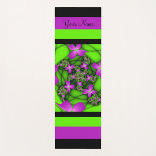 Tapete De Yoga Nome de Arte Fractal Verde Cor-de-Rosa Abstrato mo